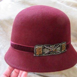 NWT Scala Burgundy Cloche Bucket Felt Hat